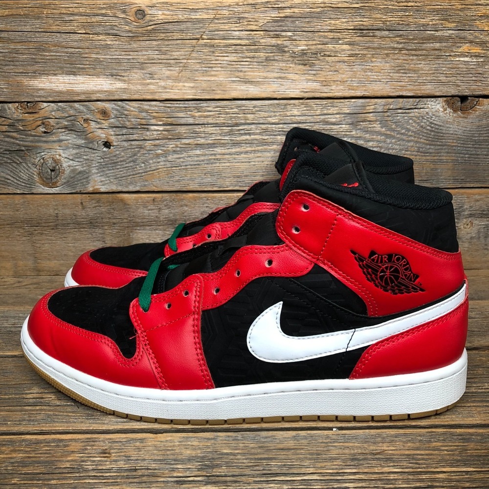 Size 11.5- Air Jordan 1 SE Mid Christmas Black Fire Red Malachite Used With Box